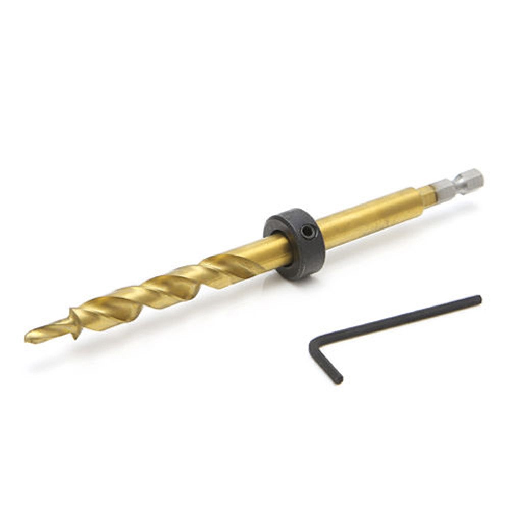 Fan-Ling Woodworking oblique hole positioning drill,9.5mm titanium plated ring,Hex Pocket Hole 3/8" Twist Step Drill Bit+Stop Collar Set Jig Guide (B)