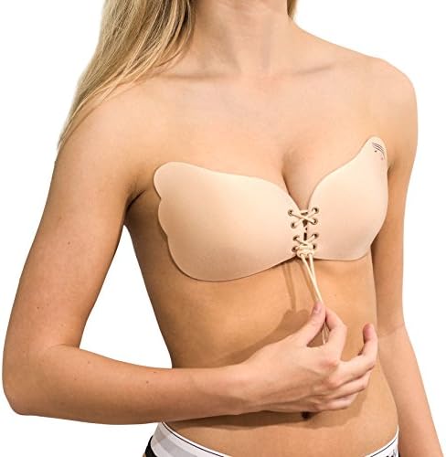 Shaunren Womens Strapless Adhesive Sticky Bra: Supportive Backless Invisible Comfort Bras (A Cup, Nude)