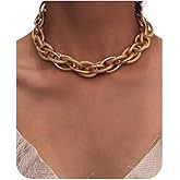 iamrzye Chunky Gold Choker Necklaces Trendy Punk Hip Hop Style Necklaces Dainty Exaggerated Link Chain Necklace Statement Collarbone Necklace for Party Costume Accessory Jewelry Gifts for Women