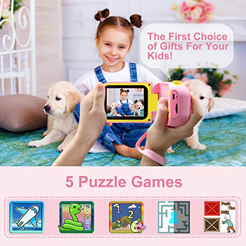 AILEHO Kids Camera for Girls Digital Video Camera for Kids Birthday Children Toys 3 4 5 6 7 8 9 Years Old Toddler Camera 8M 1080P with 8GB Card Game Camera Rechargeable IPS 2.4\