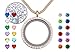 beffy Memory Living Floating Charms Locket with Heart & Round Crystal Birthstones, Gifts for Women Kids Grandma Mother, 18k Gold 316L Stainless Steel Jewelry, Free Chain & Gift Box