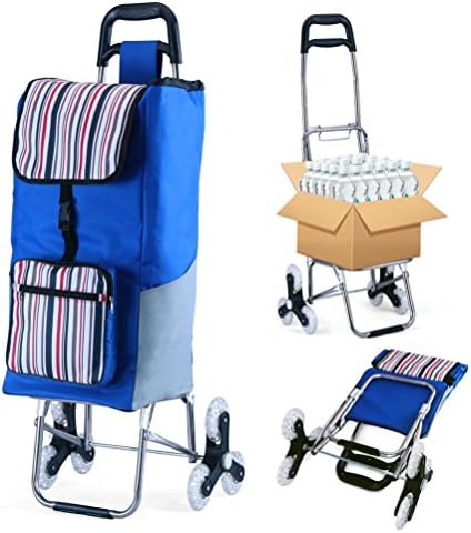 Folding Shopping Cart Grocery Utility Cart Stair Climbing Trolley Dolly Larger Storage Stainless Steel Frame