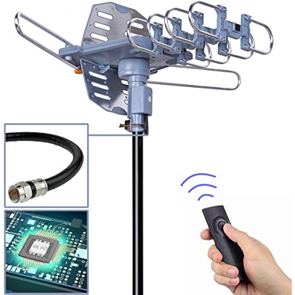 Digital Outdoor TV Antenna, 150 Mile Motorized 360 Degree Rotation