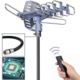 pingbingding Digital Outdoor TV Antenna, 150 Mile Motorized 360 Degree Rotation Support 2 TVs, Mounting Pole, 50FT RG6 Coax Cable, Wireless Remote Control, UHF/VHF, Snap-On Installation
