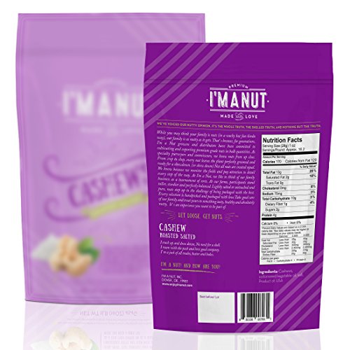 Cashews Roasted Whole Salted 1 LB (Pack of 2) Resealable Bag Fancy premium Cashews, By I'm A Nut