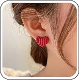 Yheakne Vintage Red Acrylic Heart Earrings Red Love Heart Stud Earrings Resin Love Shape Earring Jewelry for Women