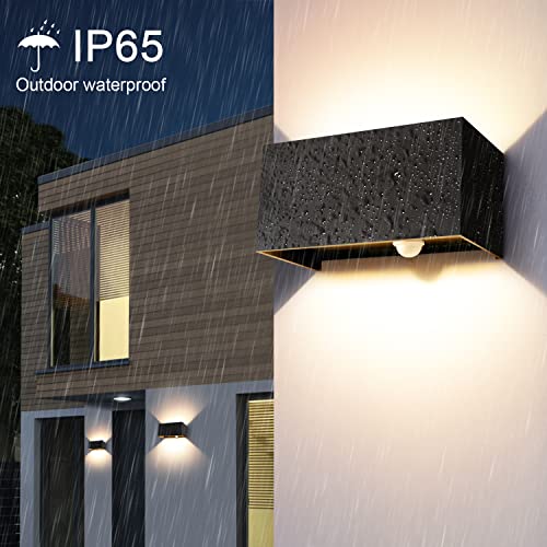 Kingwen Set of 4 Outdoor LED Wall Lights with Sensor 20W Black | Aluminium Wall Lamp, 3000K, 2000lm, 0-120° Adjustable Angle, Class F, for Indoor and Outdoor Use