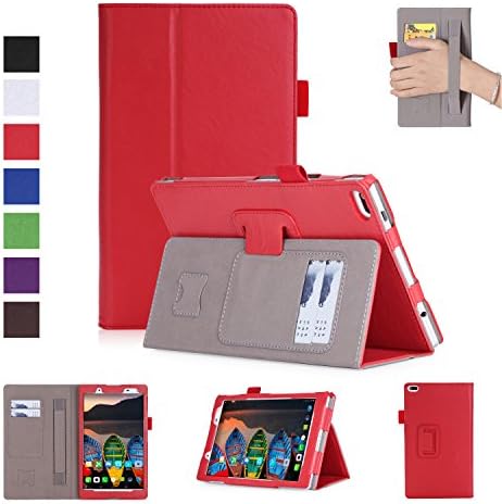 Lenovo Tab 4 8.0 Case TB-8504F/N -Premium PU Leather Case with Hand Strap, Card Slots,Ultra Slim Magnetic Smart Cover Case for Lenovo Tab4 8.0 tablet(2017 version) (Red)