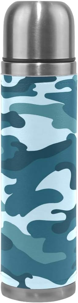 Amazon Naanle 迷彩 水筒 ボトル 魔法瓶 青い ブルー 緑 グリーン かっこいい おしゃれ モダン 二重断熱 ステンレス 漏れ防止 真空ポット 保温保冷 旅行水筒 直飲み マグボトル 500ml 水筒 マグボトル オンライン通販