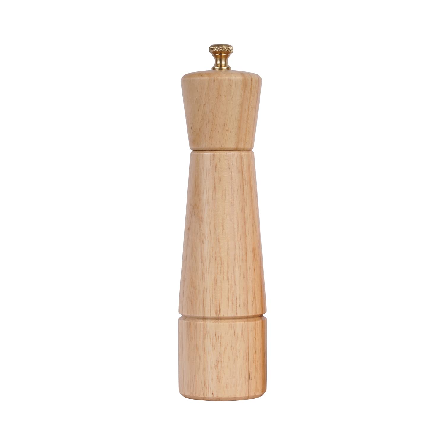 DeroTeno Pepper Mill, Pepper Grinder with Adjustable Stainless Steel Grinder, Rubber Wood 22 cm Height, Bottom Dia: 5.5 cm (Tray is NOT Included)