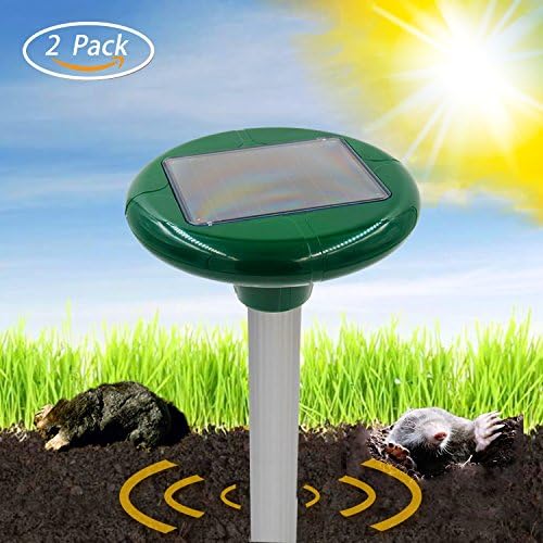 Solar Sonic Mole&amp;Pest Repeller - 2 Piece Solar Powered Repellent Repels Mole/Rodent/Vole/Shrew/Gopher And Other Rodents By HappyHomey, Safe to Your Family, Pets And Plants