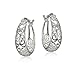 Hoops & Loops 925 Sterling Silver Open Fiigree Heart Swirl High Polished Oval Hoop Earrings for Women, Silver