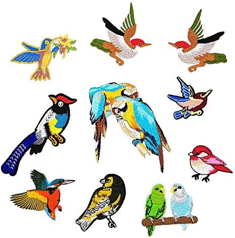 10 Pcs Iron On Cute Embroidery Bird Patches Embroidered Motif Applique Patches Embroidery Decoration DIY Sew on Patch for Jeans, Clothing,Handbag,Cap (10pcs Birds)