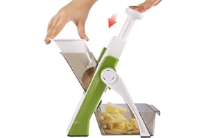 ONCE FOR ALL Safe Mandoline Slicer, Multi Vegetable Chopper, Potato Slicer for Kitchen, 4 Modes 100+ Presets Adjustable Thickness, French Fry Cutter (5 in 1 Green)