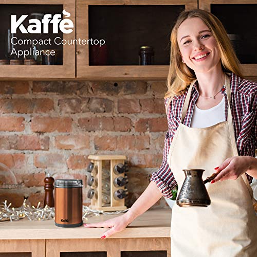 KF2030 Electric Coffee Grinder by Kaffe - 3oz Capacity with Easy On/Off Button. Cleaning Brush Included! (Copper) - Thumbnail 3