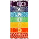 Neasyth Chakra Tapestry Meditation Yoga Rug Towels Mexico Chakras Tassel Striped Floor Mat 59 in (Soft Microfiber (Like Cotton), 59x30in)