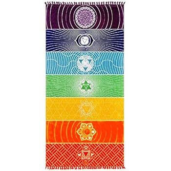 Neasyth Chakra Tapestry Meditation Yoga Rug Towels Mexico Chakras Tassel Striped Floor Mat 59 in (Soft Microfiber (Like Cotton), 59x30in)