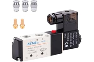 AIRTACDINGJU Solenoid Valve 1/4"PT Pneumatic AirTAC 4V210-08 Air 12V/24V/110V/220V Single Coil Pilot-Operated Electric 2 Position 5 Way Connection Type(4V210 PT1/4, DC12V)