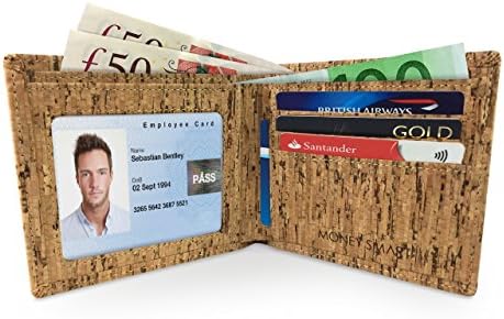 Money Smart Vegan Wallet Made of Eco Friendly Cork With RFID Protection, Cruelty Free Classic Model For Maximum Capacity For Notes Cards & Photo IDs