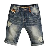 P2U Men's Regular Fit Ripped Straight Denim Shorts