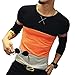 LOGEEYAR Mens Summer Fashion Fitted Tee Shirts Cotton Long-Sleeve Contrast Color Stitching T-Shirt (Orange, large1)