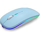AIKOKOK Wireless Bluetooth Mouse Rechargeable Laptop Mice with LED Use Portable(BT5.2 and USB 2.4G) Dual Mode Connection Silent Slim Computer Mouse for Laptop/iPad Tablet/Apple MacBook/PC(Blue)
