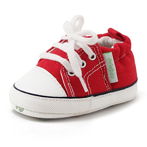 Delebao Baby Soft Soled Canvas Anti-skid Infant Toddler Sneaker Shoes (12-18 Months, Red)