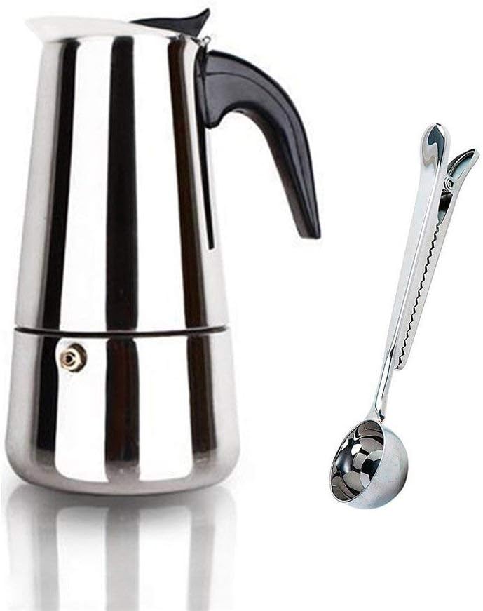 Espresso Coffee Maker Pot Stovetop Moka Coffee Pot Stainless Steel Latte Cappuccino Percolator with Bonus Scoop for Home Hotel Office Gift, 2 Cups/100ML