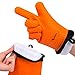 YOHEER Silicone Oven Mitts, Extra-Long Quilted Cotton Lining,Heat Resistant Kitchen Potholder Gloves for Oven,Outdoor BBQ Grill,Fireplace Camping,Kitchen and so on.- 1 Pair (Orange)