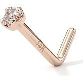 Body Candy 14k Solid Gold Nose Ring Studs - 2mm Lab Grown Diamond Created by MasterJeweler - L-Shape Nose Ring 18 Gauge 20 Gauge Real Gold Nose Ring Piercing Jewelry for Women, Men