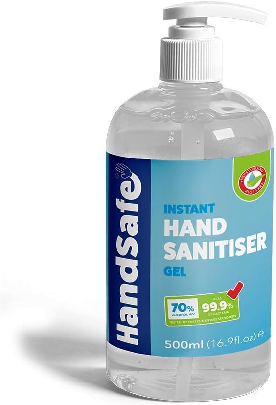 Handsafe 500ml Instant Hand Sanitiser Gel Pump Bottle 70% Alcohol