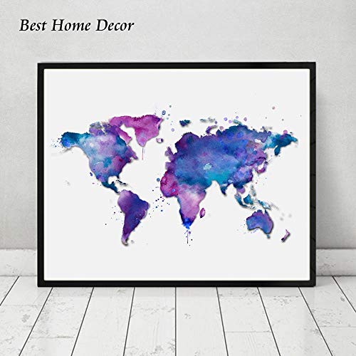 Amazon Com Original Watercolor World Map Art Poster Blue Poster