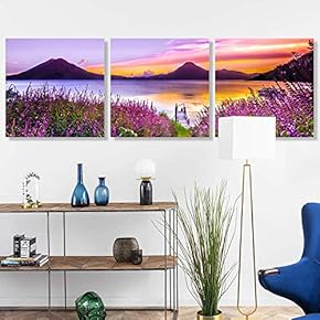 3 Panel Canvas Wall Art Romantic Lavender Pictures Home Wall Decorations for Bedroom Living Room Paintings Canvas Prints Framed - 12"x12"x3 Panels