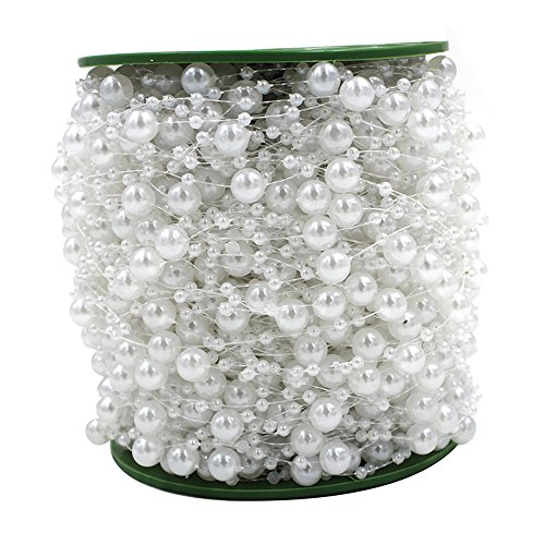 WEISIPU 100 Feet Fishing Line Artificial Pearls Beads Chain Garland Flowers DIY Wedding Party Gift Crafts Christmas Tree Decoration Products Supply (White)