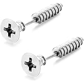 Punk Ttitanium Stainless Steel Screw Earrings Piercing Stud for Men Women Halloween Rock Hypoallergenic Jewelry