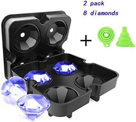 Ice Cube Trays Silicone, Diamond-Shaped Ice Maker Molds with Lid, set of 2, Reusable and BPA Free, Easy Release, for Whiskey and Cocktails, Keep Drinks Chilled (black+green)