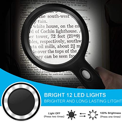 HYOIIO 10x Magnifying Glass with Light, Lighted Magnifying Glass 10X with 12 LED Lights for