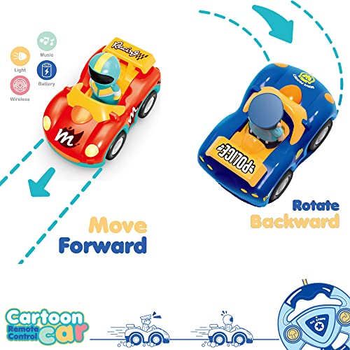 Toddler Remote Control Cars Pack of 2 Cartoon Police and Race Car RC
