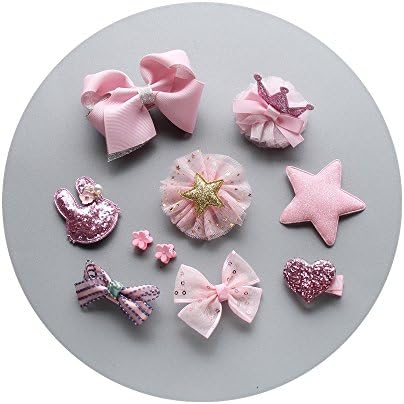 10pcs Princess Hair Clips Cute Bowknot Crown Hair Barrette Hairpin Headdress Bows Accessories for Photography Pops Costume Party Baby Girls Kids Toddler Birthday Gift (Pink)