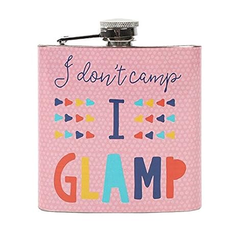 'Tequila und Zelte'/'Ich Camp I glamp Bunte Festival Boho Chic Flachmann – Perfekt für Festivals, I Don't Camp I Glamp, 10x11