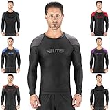 Elite Sports New Item Full Long Sleeve Compression, Mma, Bjj, No Gi, Cross Training Rash Guard, Large, Gray