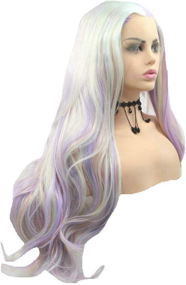 SERENEWIG Long Loose/Water Wave Synthetic Lace Front Wigs for Women Heat Resistant Fiber Hair Natural Hairline Daily Cosplay Party Use (Pastel Pink Purple Colorful) - Image 5