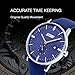 Men's Unique Wrist Quartz Analog Watch with Blue Leather Band, Dress Casual Classic Waterproof Business Watches with Stainless Steel Case and Calendar Date Window