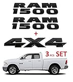 Black RAM 1500 Emblem Badge 3D Stickers Decals Nameplates Flat Letter GLOSSY BLACK for Dodge RAM 1500 + 4X4 3pc set