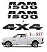Black RAM 1500 Emblem Badge 3D Stickers Decals Nameplates Flat Letter GLOSSY BLACK for Dodge RAM 1500 + 4X4 3pc set