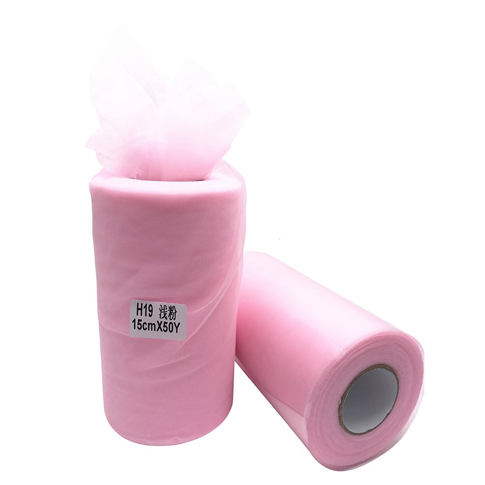funnyjojo Super soft 6 Inch x 50 Yards (150FT) Tulle Roll - Tutu Skirt Baby Shower Dress Wedding Decor Sewing Crafts Wraping Fabric Party Decoration & 43 Colors - light pink