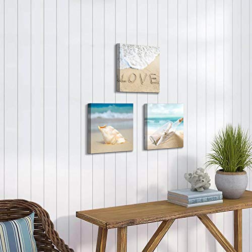 Beach-Picture-Art-Canvas-Artwork-Sand-Seashell-Painting-Seascape-Giclee-Print-for-Living-Room-12-x-12-x-3-Panels Beach Picture Art Canvas Artwork: Sand Seashell Painting Seascape Giclee Print for Living Room (12'' x 12'' x 3 Panels)