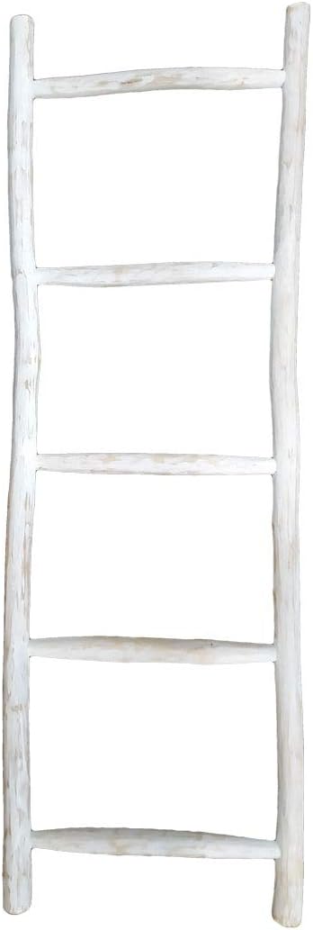 LioLiving®, Teak Handtuchhalter 150 x 49 x 5 cm (L x B x T) Dekoleiter Kleiderständer Handtuchleiter Garderobe white-washed (#400188)