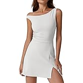 QINSEN Womens One Shoulder Sleeveless Tennis Dress Built in Shorts Golf Athletic Dress with Pockets