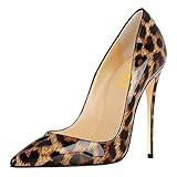 FSJ Women Sexy Leopard Printed Dress Shoes Pointy Toe High Heels Stilettos Pumps Size 11 Leopard-Patent